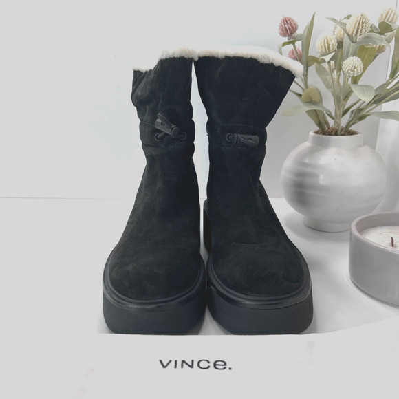 Vince Bellingham Platform Suede Shearling Snow Booties Black Women's 7M NWOB - Picture 2 of 9